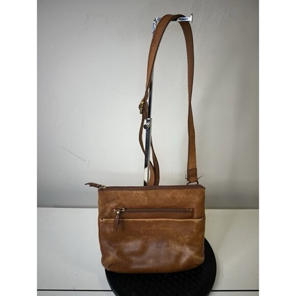 Fossil Handbags - Fossil Explorer Crossbody Bag Purse Brown Cow Hide Leather Brass Hardware EUC